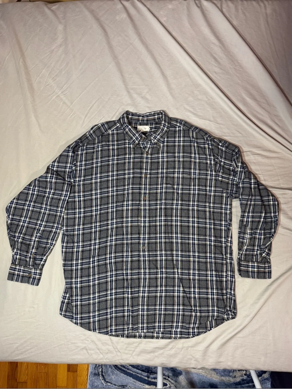 J. Crew Men's Navy and White Plaid Cotton Button-Down Shirt